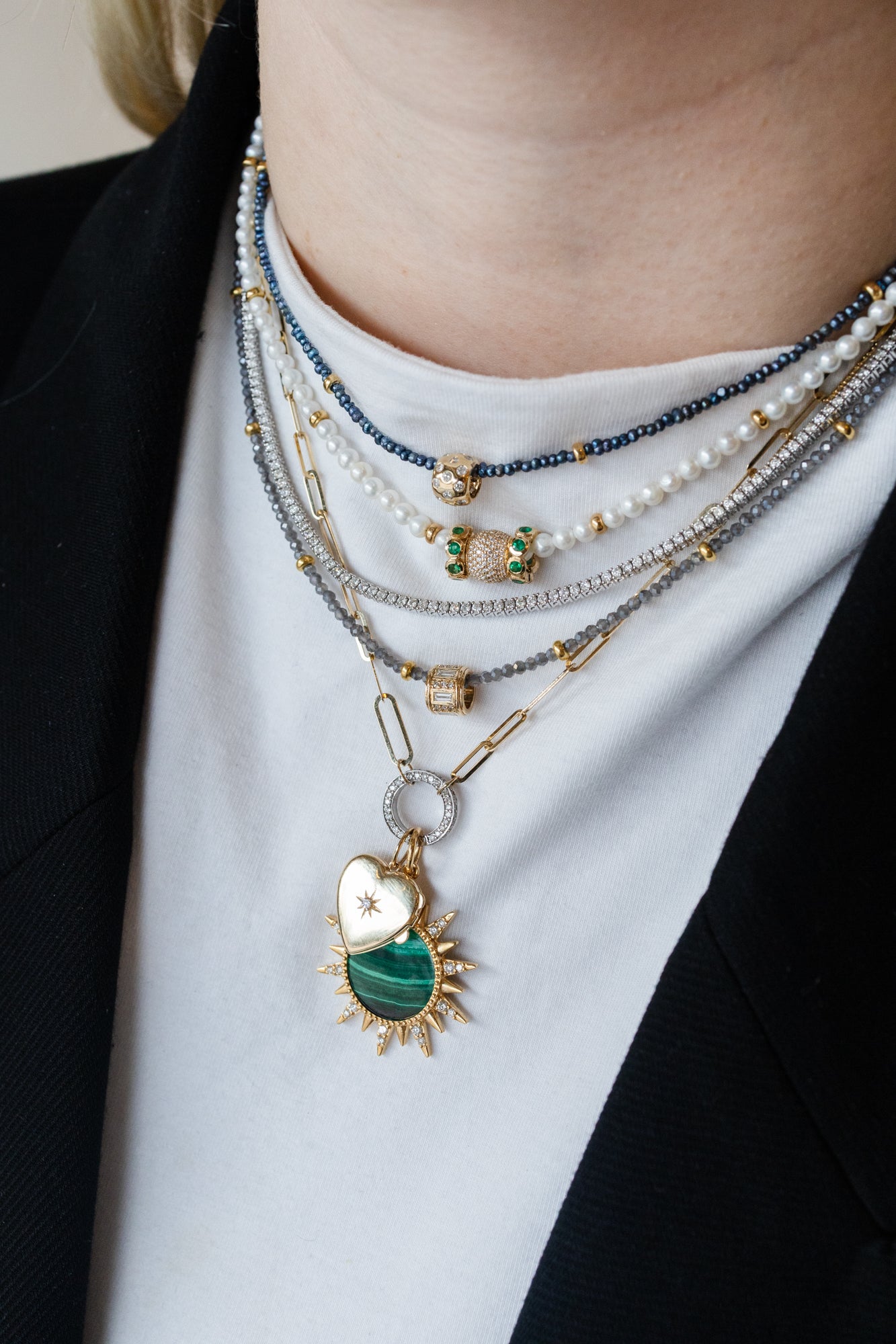 14K Gold Malachite Sun Charm