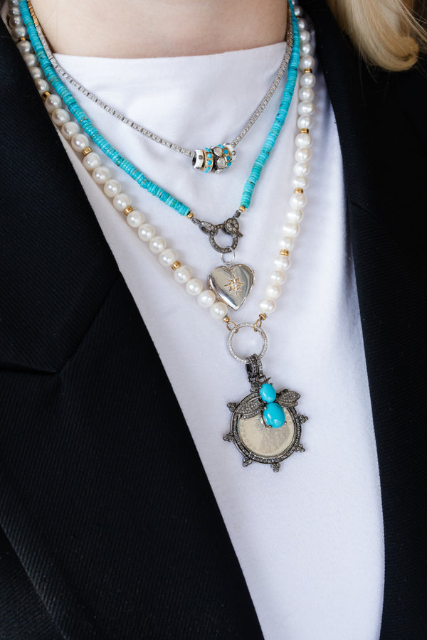 Silver Diamond Turquoise Bee Charm