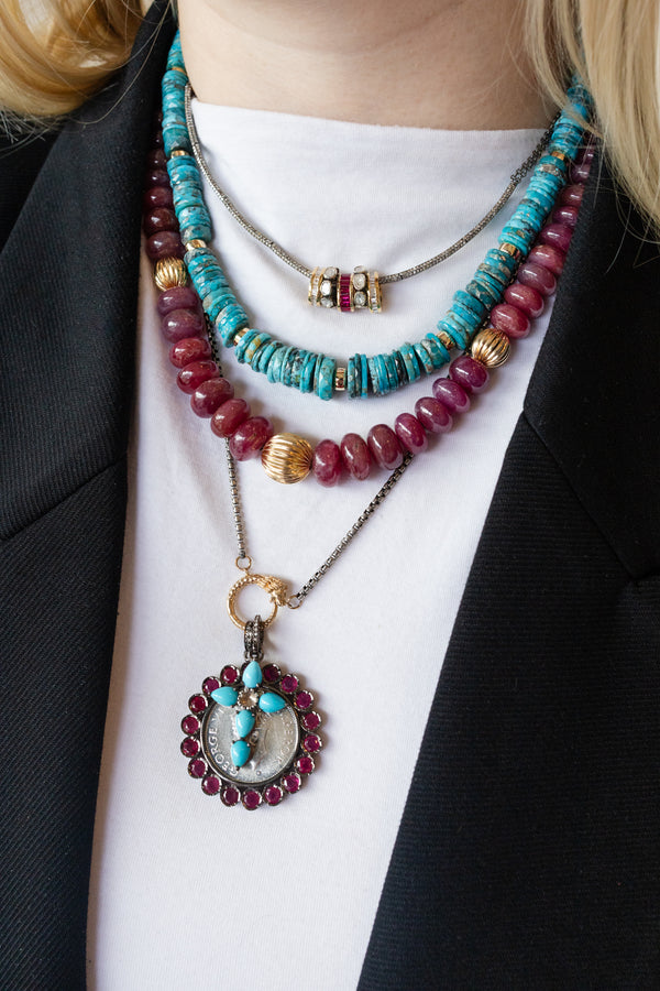 Turquoise Polki Diamond Center Cross Charm