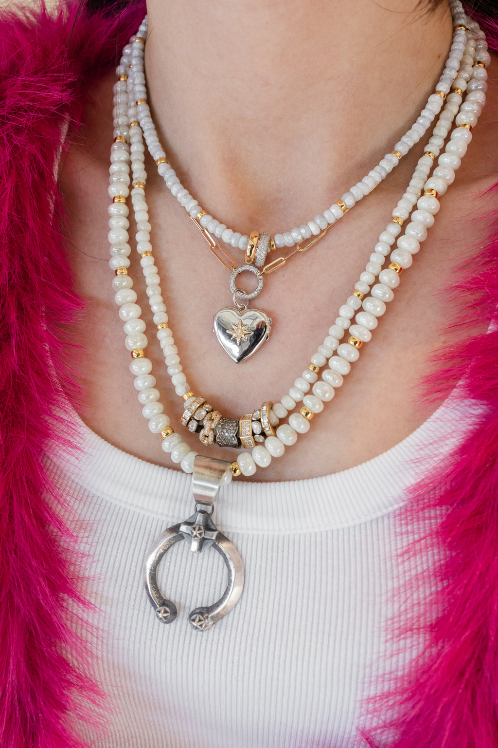 5mm Cream Silverite Rondelle Necklace