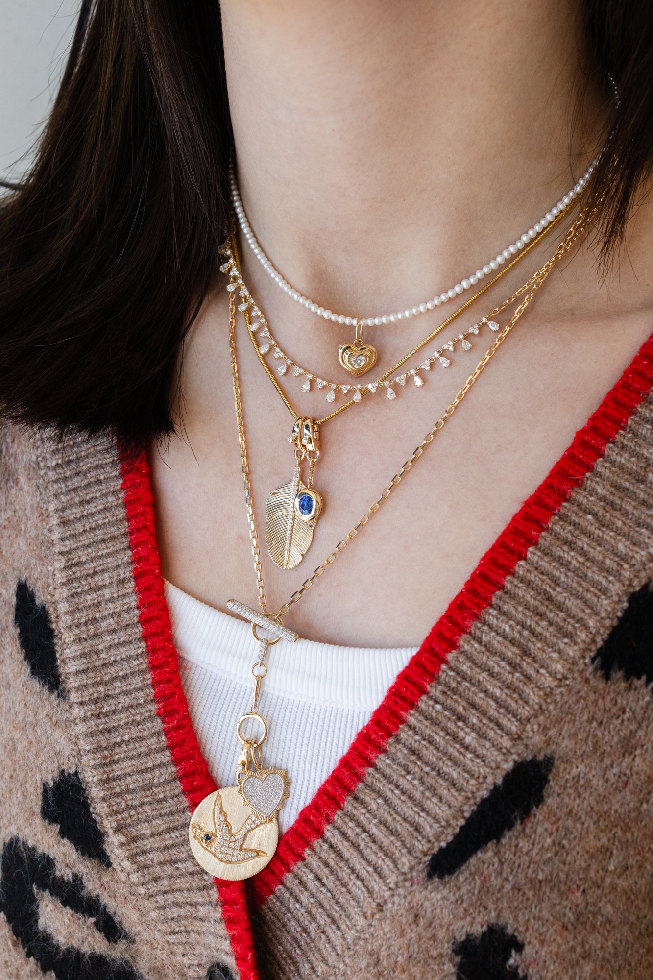 14K Gold Bezel Blue Sapphire Chain Drop Charm