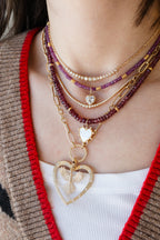 14K Matte Gold Large Open Dotted Diamond Heart