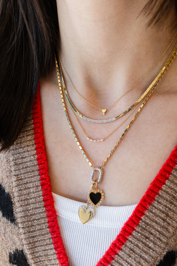 14K Gold Onyx Diamond Edge Heart Charm