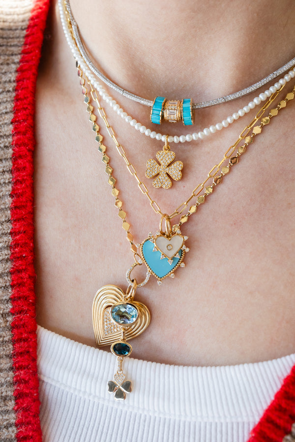 Small 14K Gold Mother of Pearl Diamond Halo Heart Charm