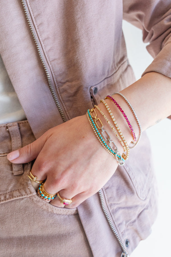 Slim 14K Gold Turquoise Tennis Bracelet