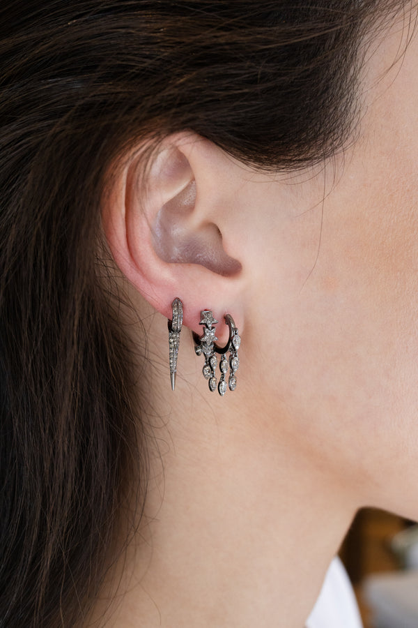 Silver Diamond Star Huggie Earrings