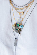 Silver Pave Diamond Heart Emerald Charm