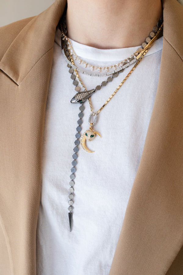 Silver Hexagon Snake Diamond Lariat