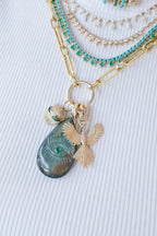 14K Gold Emerald Carved Labradorite Evil Eye Pendant