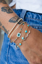 18K Gold Round Turquoise Station Bracelet