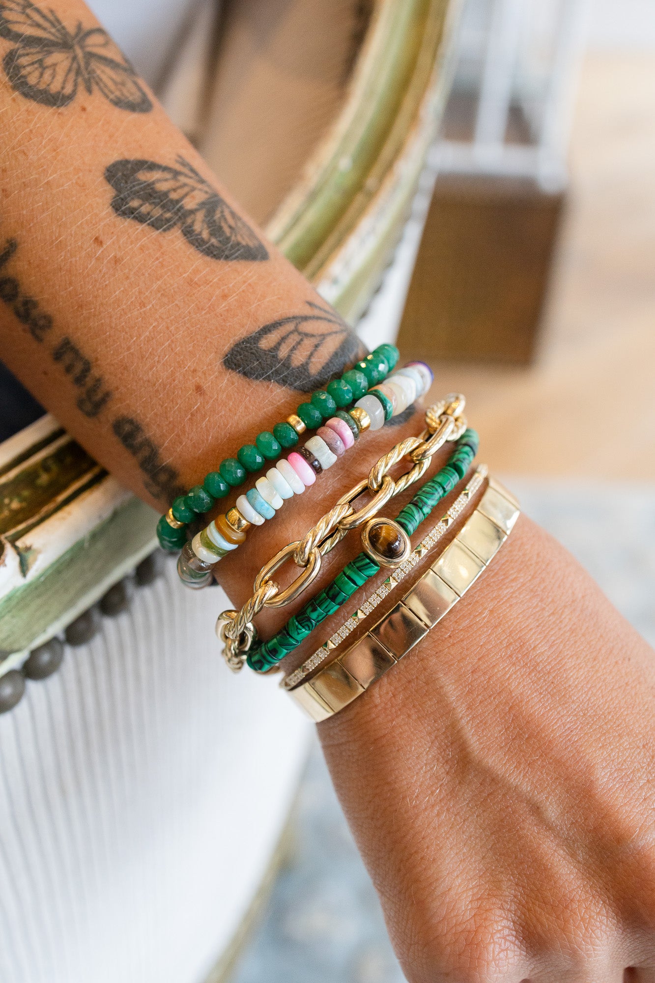Green Sapphire Rondelle Stretchy Bracelet
