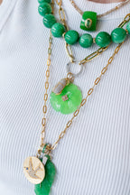 14K Gold Chrysoprase Diamond Flower Charm