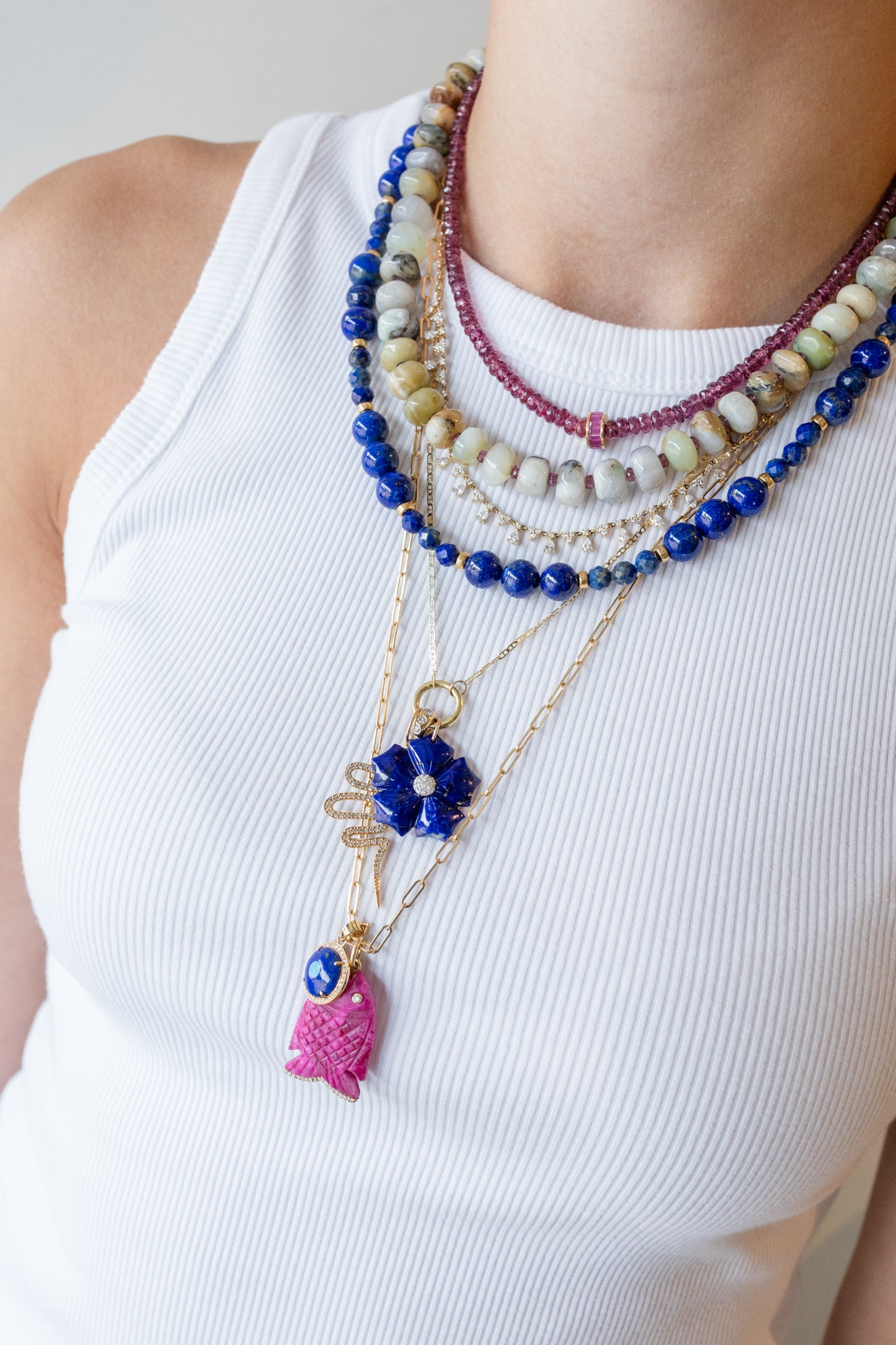 14K Gold 5 Petal Lapis Diamond Flower Charm