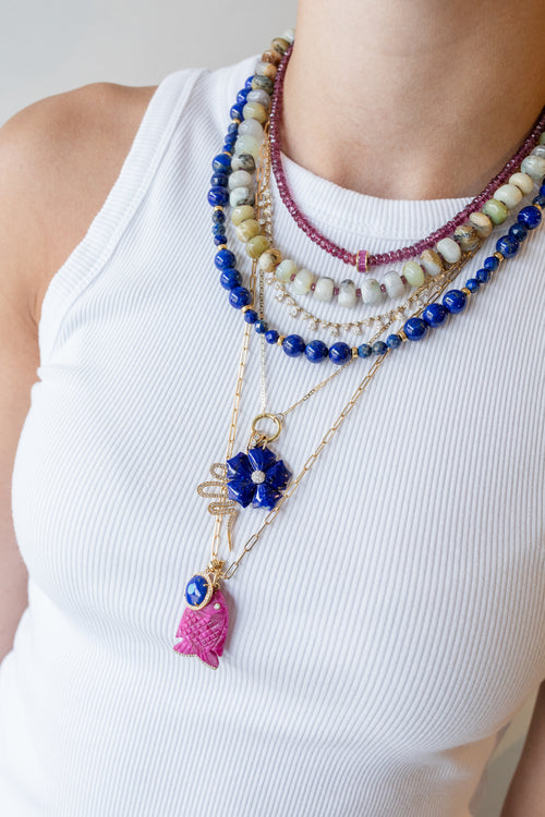 14K Gold 5 Petal Lapis Diamond Flower Charm
