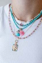 Small 14K Gold Pink Opal Diamond Flower Charm