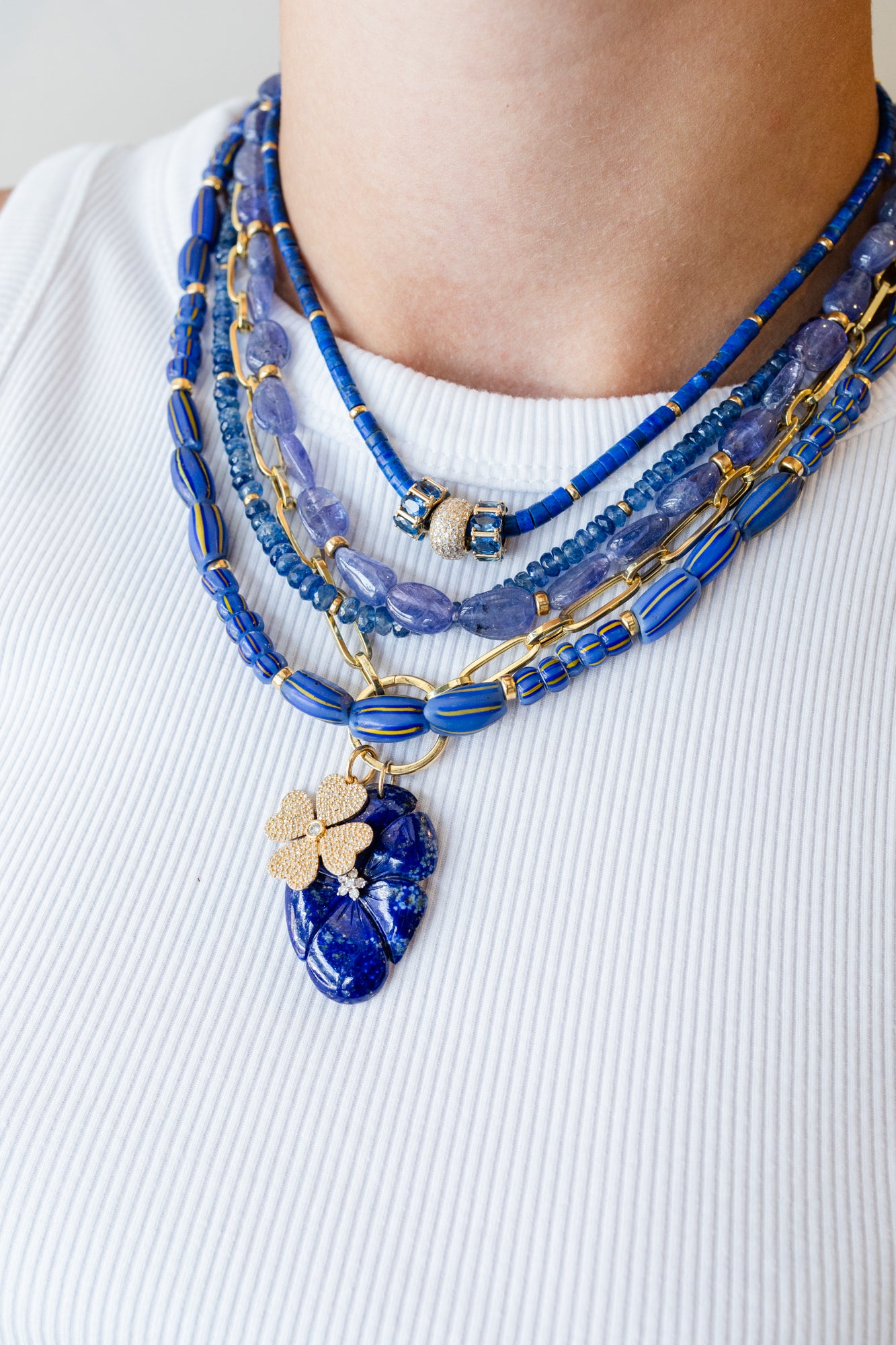 14K Gold 6 Petal Oval Lapis Diamond Flower Charm – J. Landa