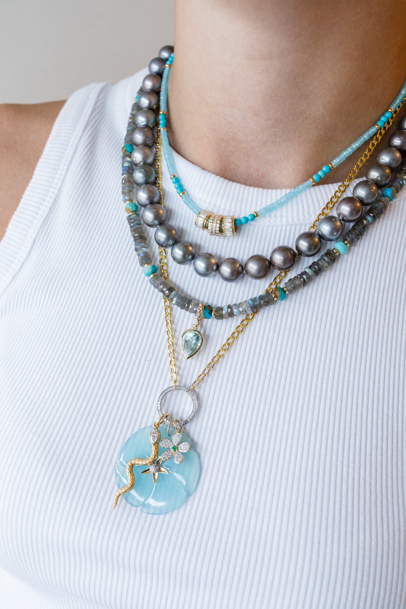 d*3様 jewelry 6mm Heishi Labradorite & Turquoise Mix Rondelle Necklace – J. Landa