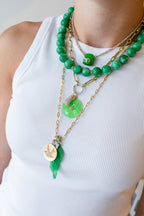 14K Gold Chrysoprase Diamond Flower Charm