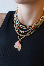 14K Gold Chunky Textured Oval Link Necklace