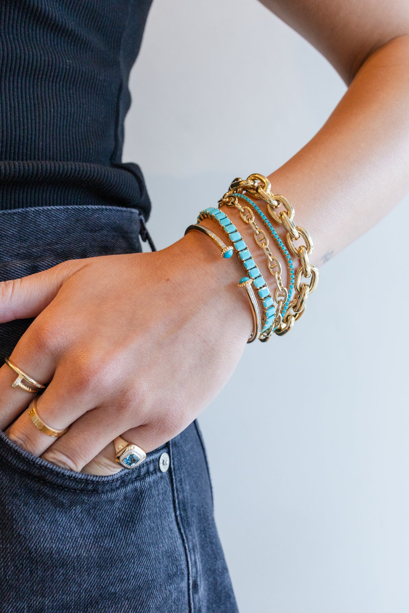 14K Gold Skinny Turquoise Eternity Tennis Bracelet