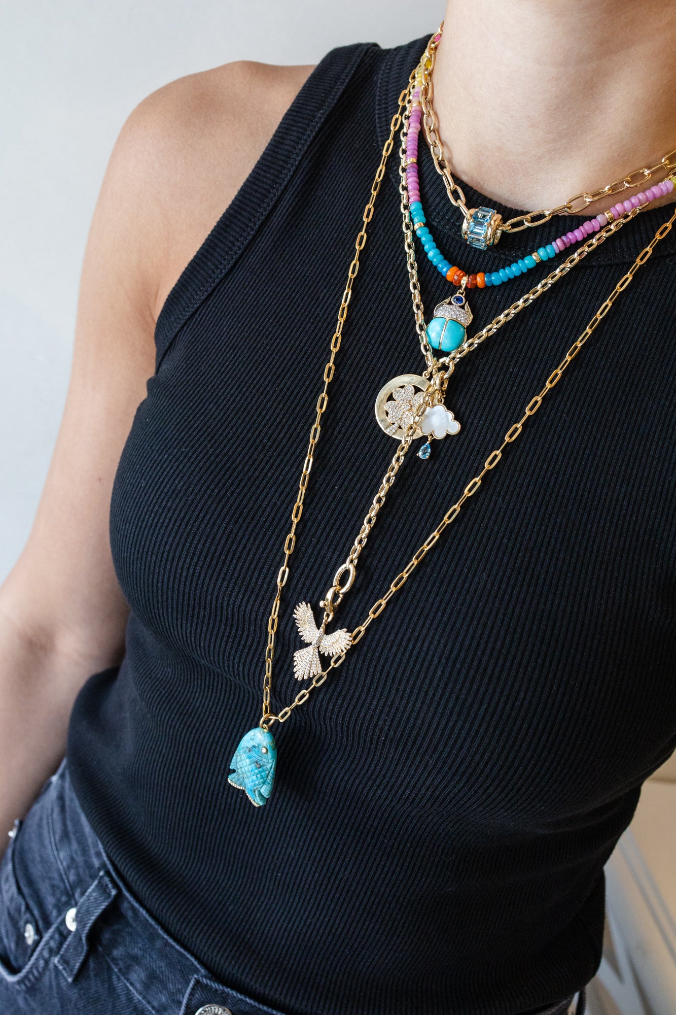 4mm Blue Color Block Ethiopian Opalite Rondelle Neckalce