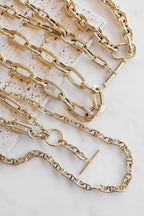 14K Gold Chunky Textured Oval Link Necklace