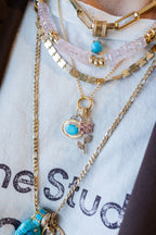 14K Gold Diamond Oval Turquoise Charm
