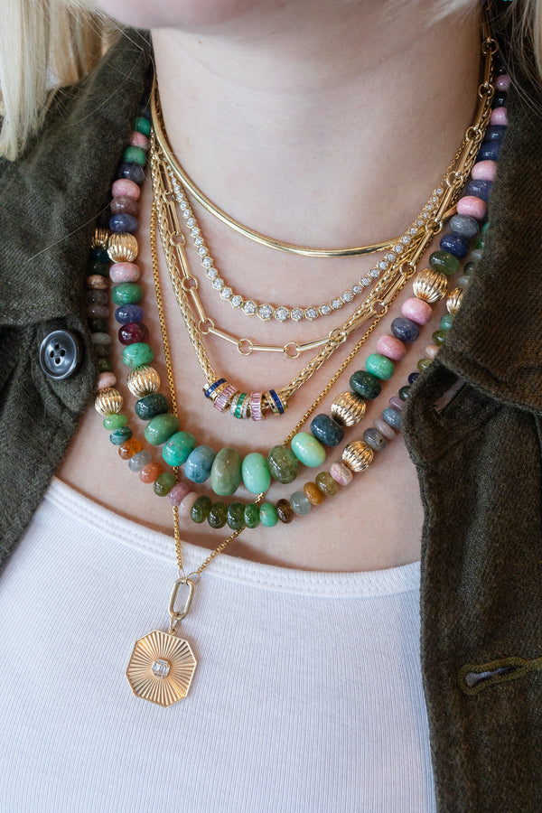 8-12mm Natural Opal Fluted Gold Round Rondelle Necklace