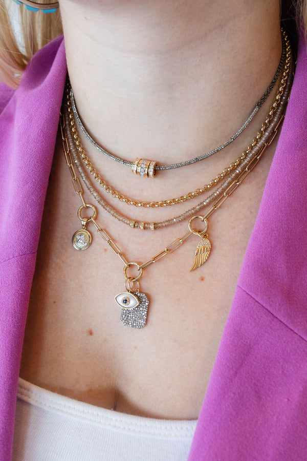 Champagne Zircon Trio Mini Pave Diamond Spacer Necklace
