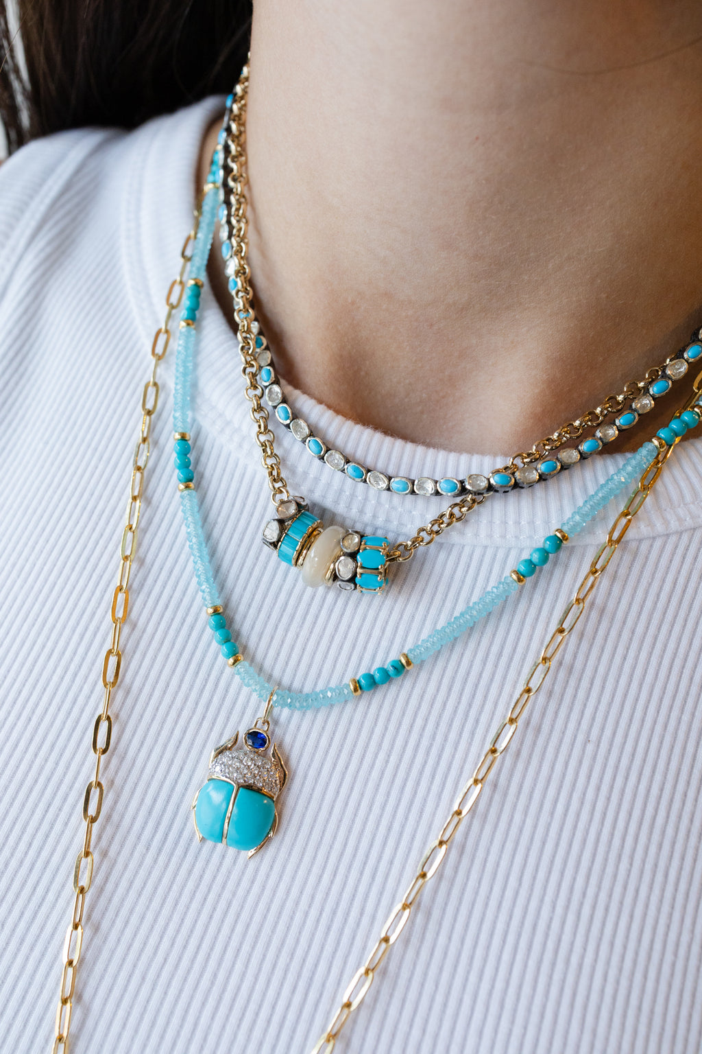 Mini Polki Diamond Turquoise Tennis Necklace