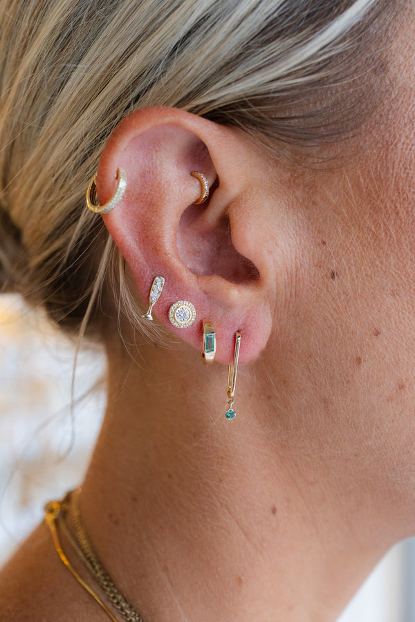 14K Gold Round & Pave Diamond Circle Studs