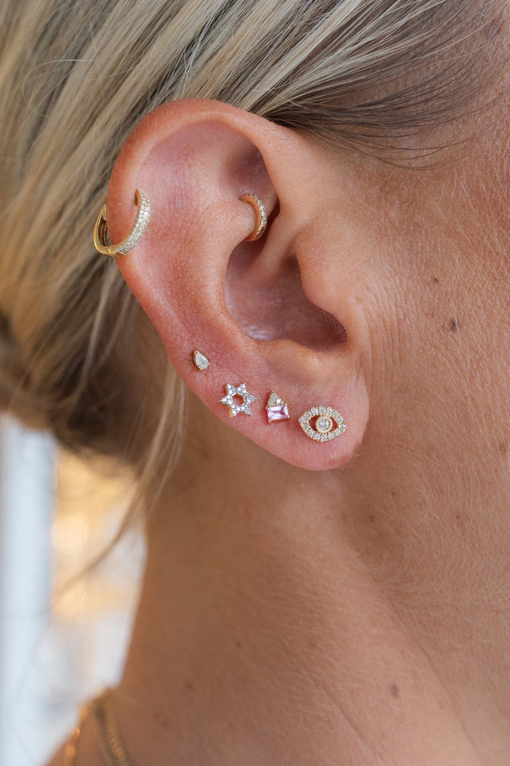 Tiny 14K Gold Pear Diamond Studs