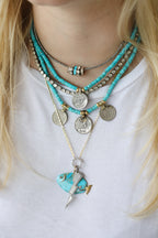 Afghan Coin Trio Heishi Turquoise Necklace