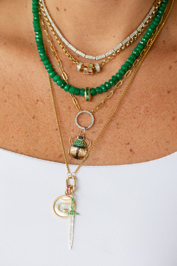 14K Gold Mother of Pearl Textured Snake Coin Charm