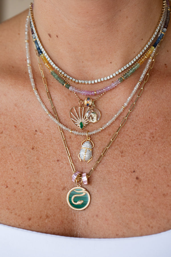 14K Gold Emerald Diamond Ray Heart Charm