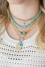 14K Gold Mix Shape Turquoise Paper Clip Tennis Necklace