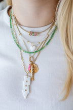 14K Gold Star Studded White Opal Lightning Bolt Pendant
