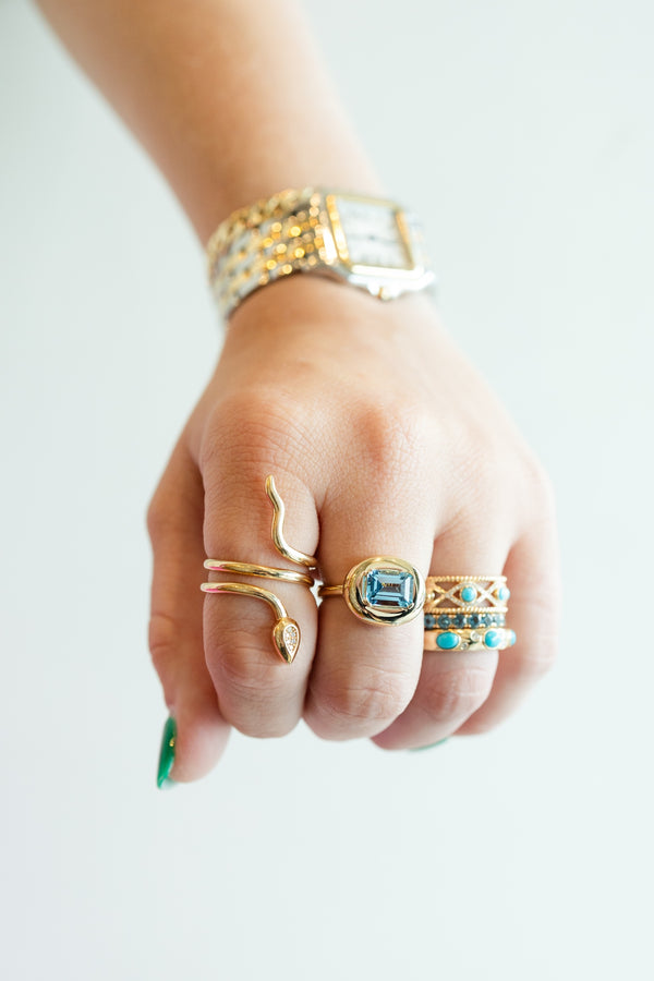 14K Gold Puffy Dome Blue Topaz Ring