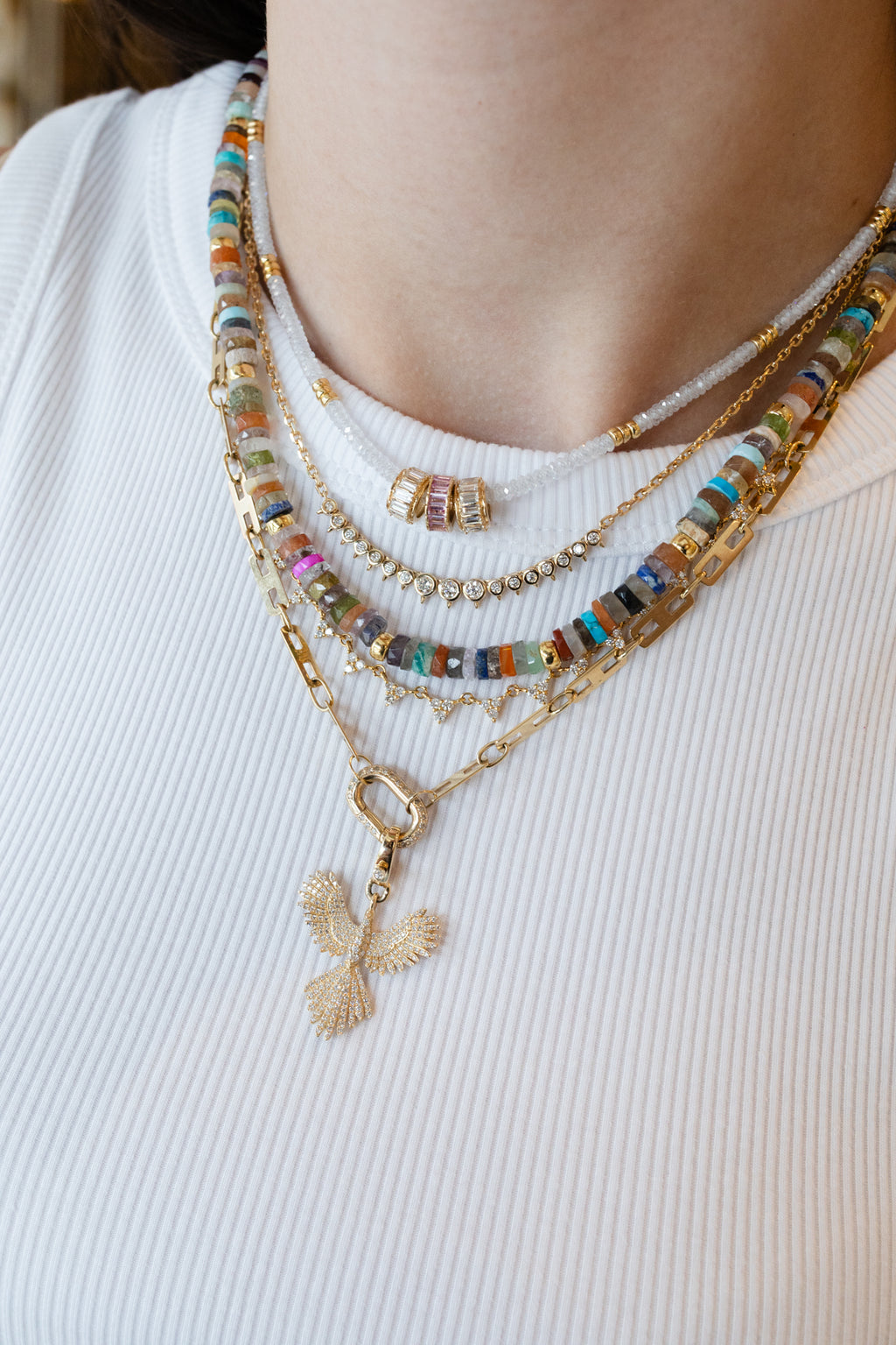 3mm Frosty White Zircon Trio Rondelle Necklace