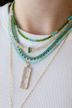 14K Gold Emerald Spacer White Zircon Necklace