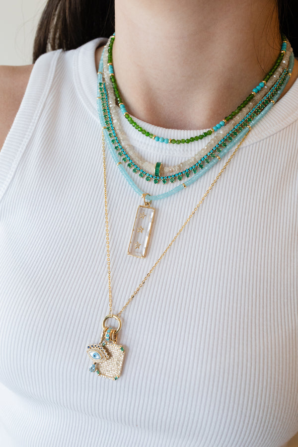 3mm Diopside & Turquoise Rondelle Necklace