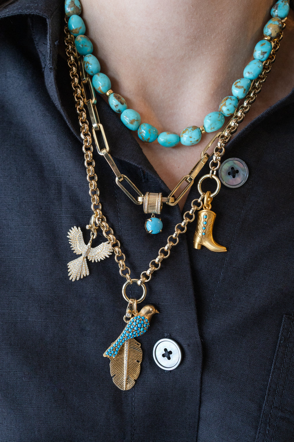 14K Gold Turquoise Cowboy Boot Charm