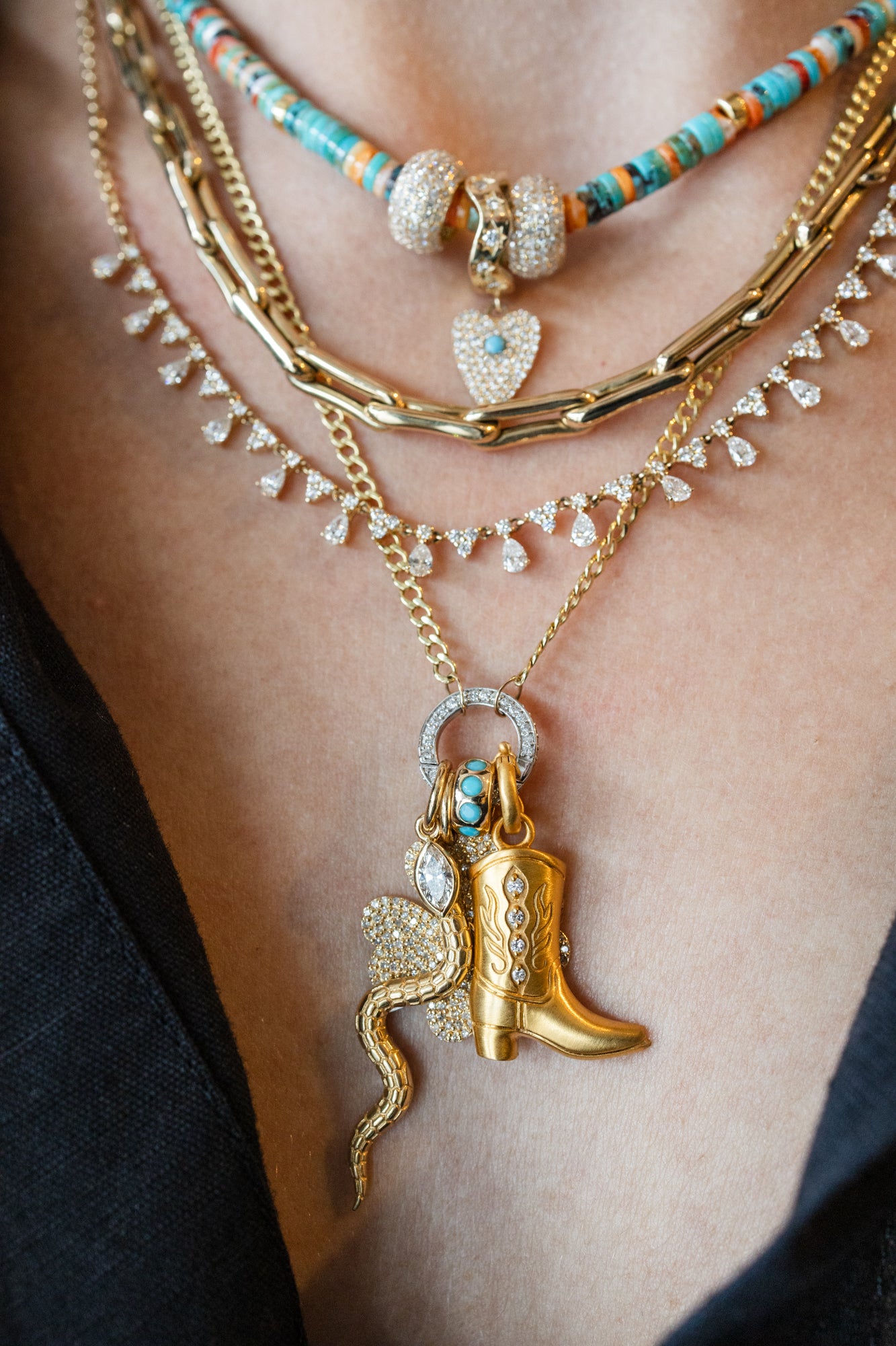 14K Gold Diamond Cowgirl Boot Charm