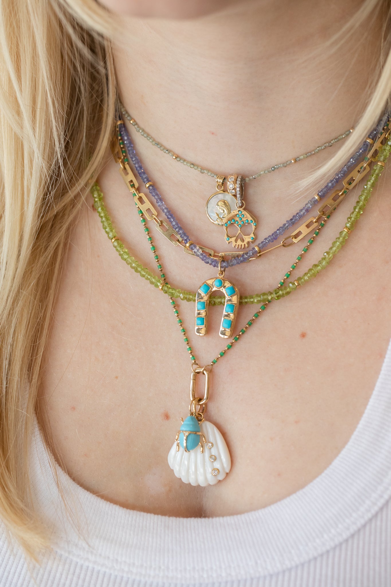 Small 14K Gold Turquoise Freckled Skull Charm