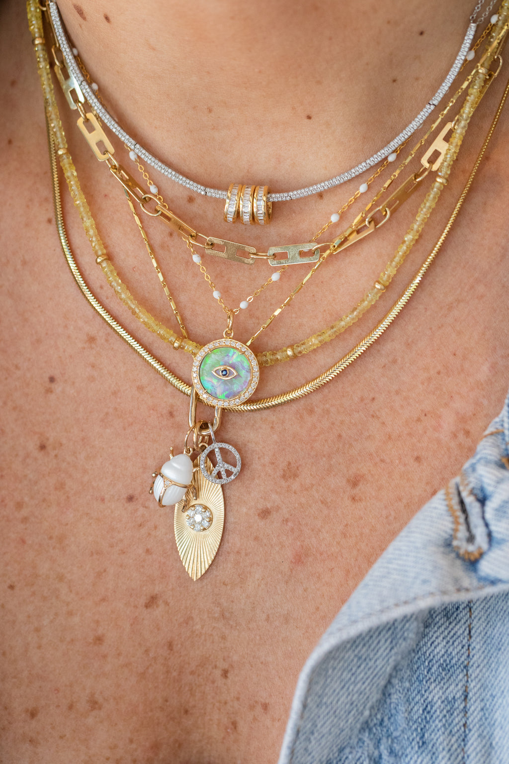 Mini 14K Gold Diamond Peace Sign Charm