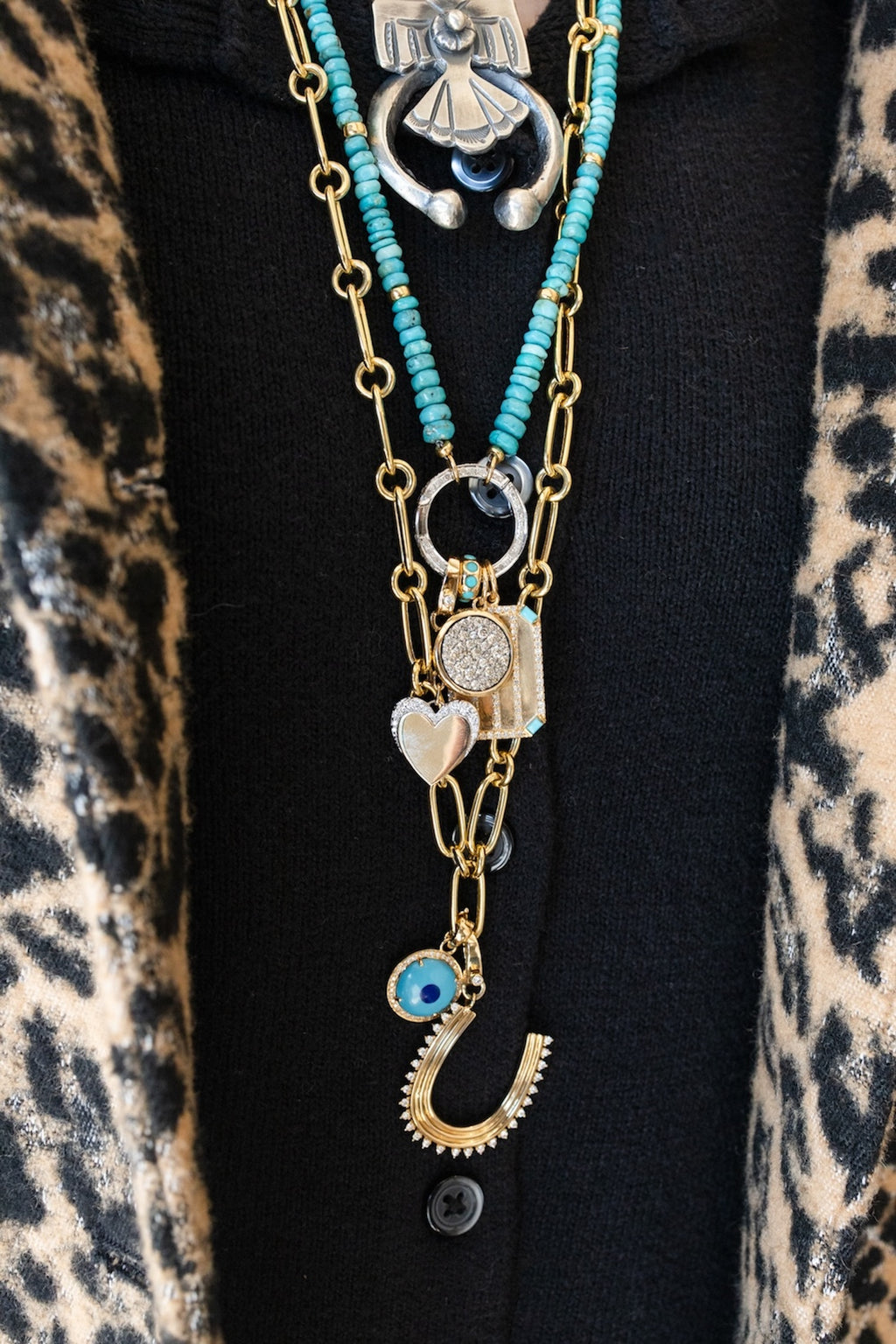 14K Matte Gold Turquoise Dog Tag Charm