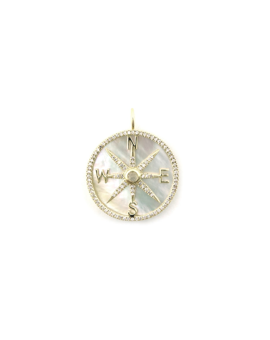 14K Gold Mother Of Pearl Diamond Compass Charm