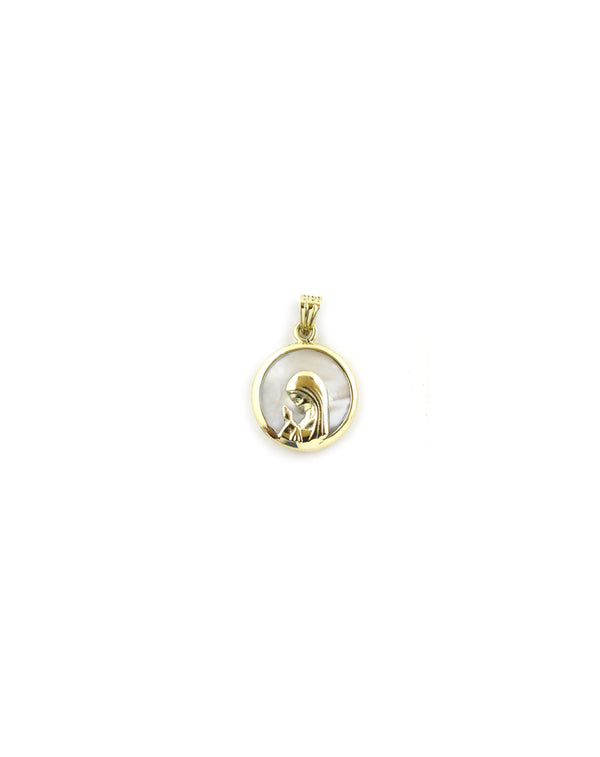 14K Gold Mother of Pearl Praying Mary Charm