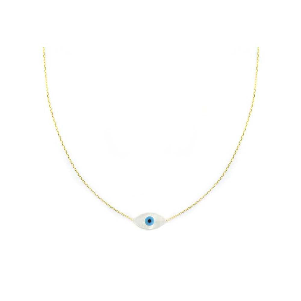 Medium 14K Gold Greek Mother of Pearl Evil Eye Necklace