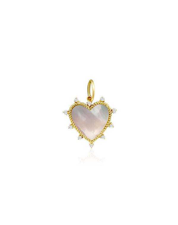 14K Gold Diamond Mother of Pearl Rope Edge Heart Charm